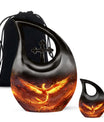 Phoenix urn with Cross Drop design for men's ashes, includes velvet pouch