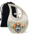 Wolf Themed Cross Drop Cremation Urn