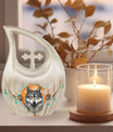 Wolf Themed Cross Drop Cremation Urn