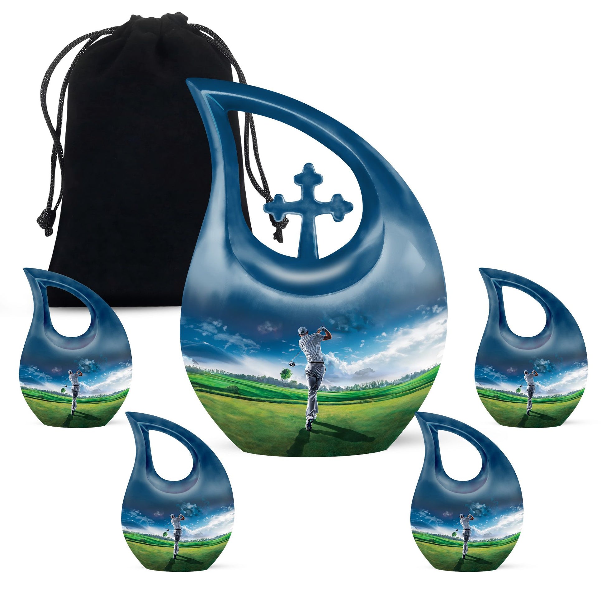 10-inch Golf Themed Cross Drop Urn