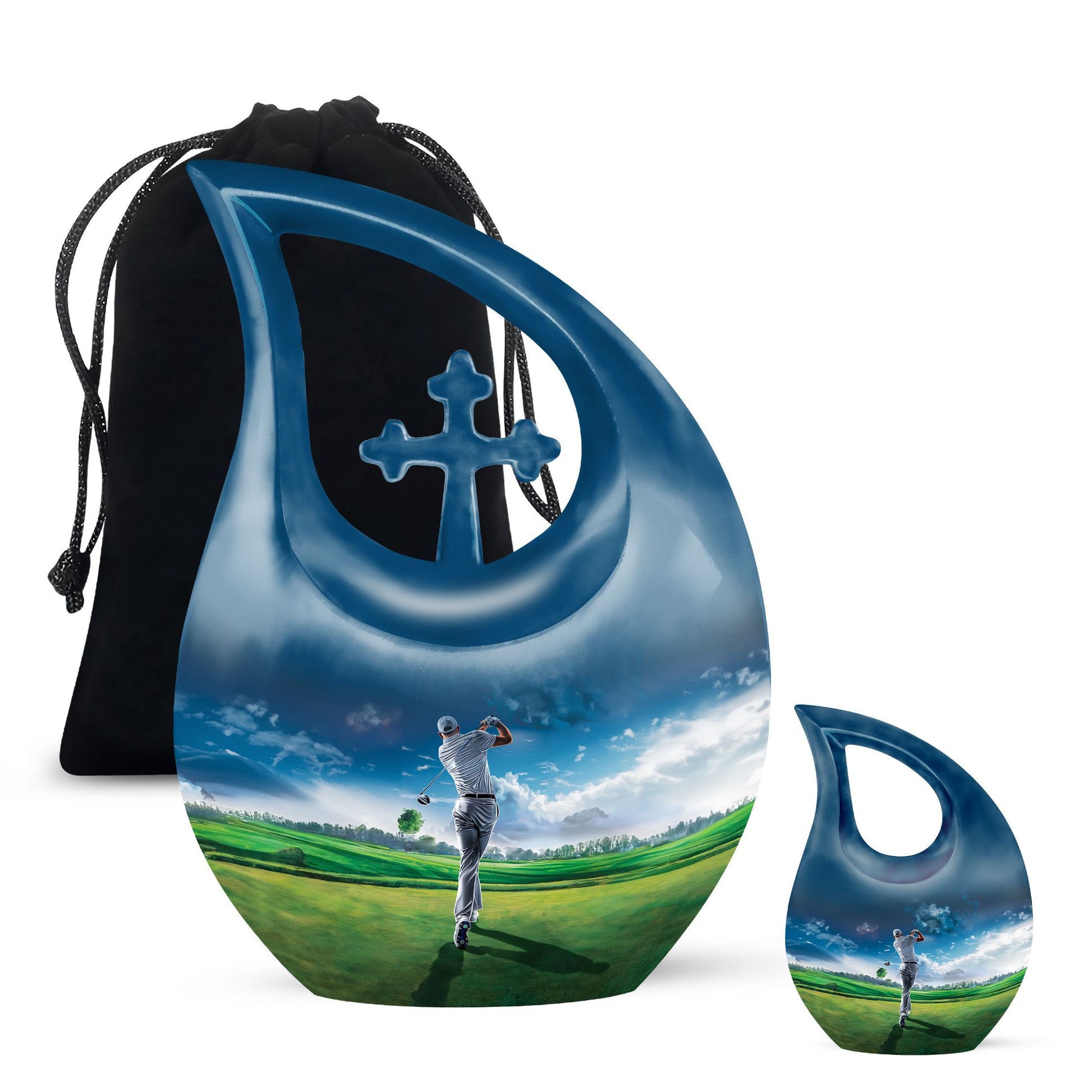 10-inch Golf Themed Cross Drop Urn