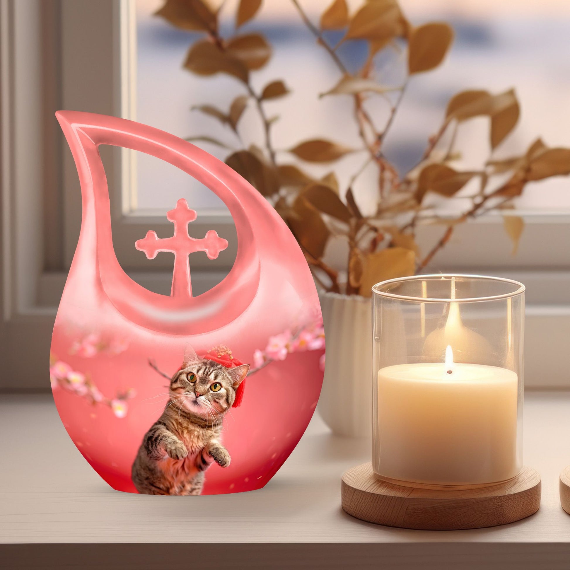 10-inch Cat-themed Cross Drop memorial Cat Urn 