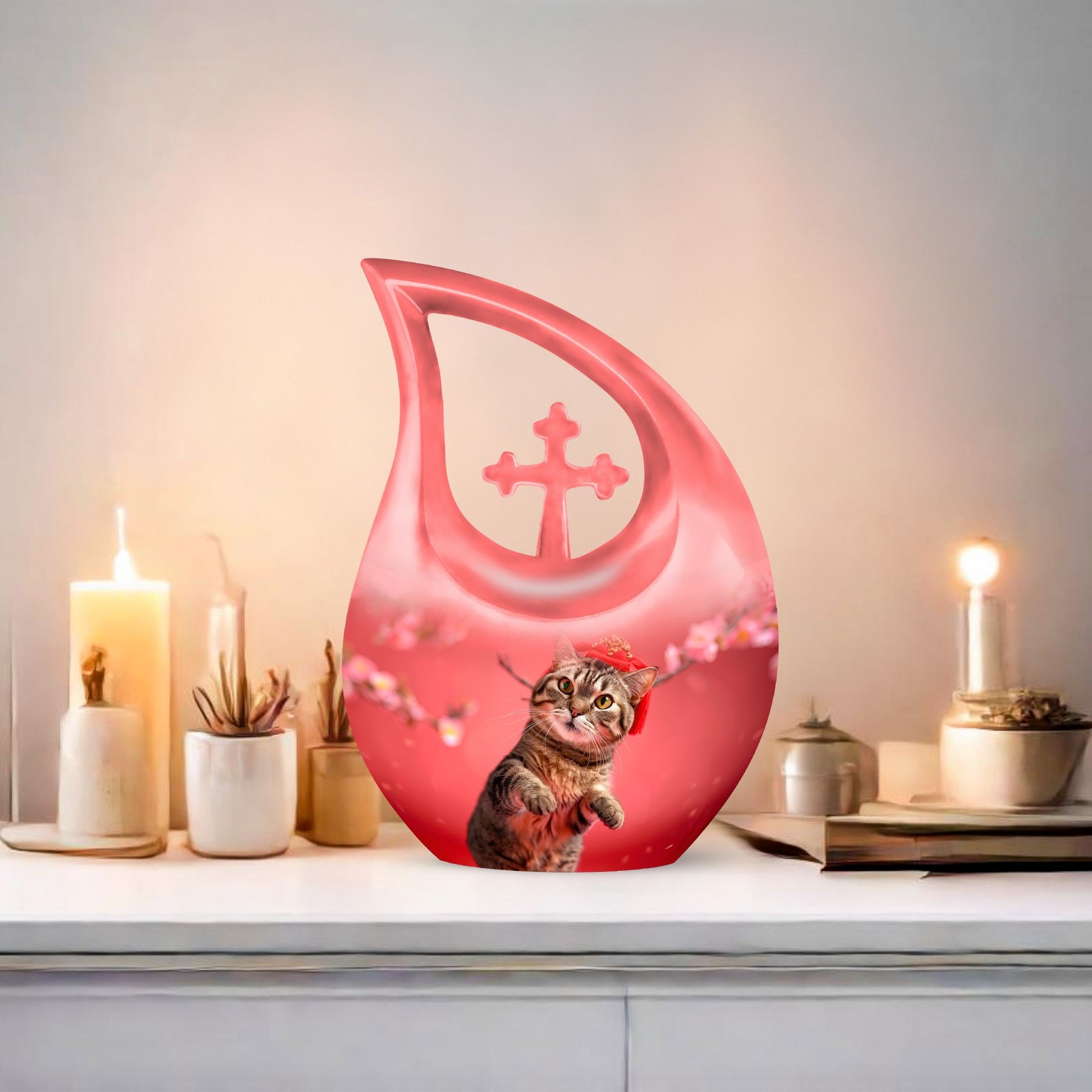 10-inch Cat-themed Cross Drop memorial Cat Urn 