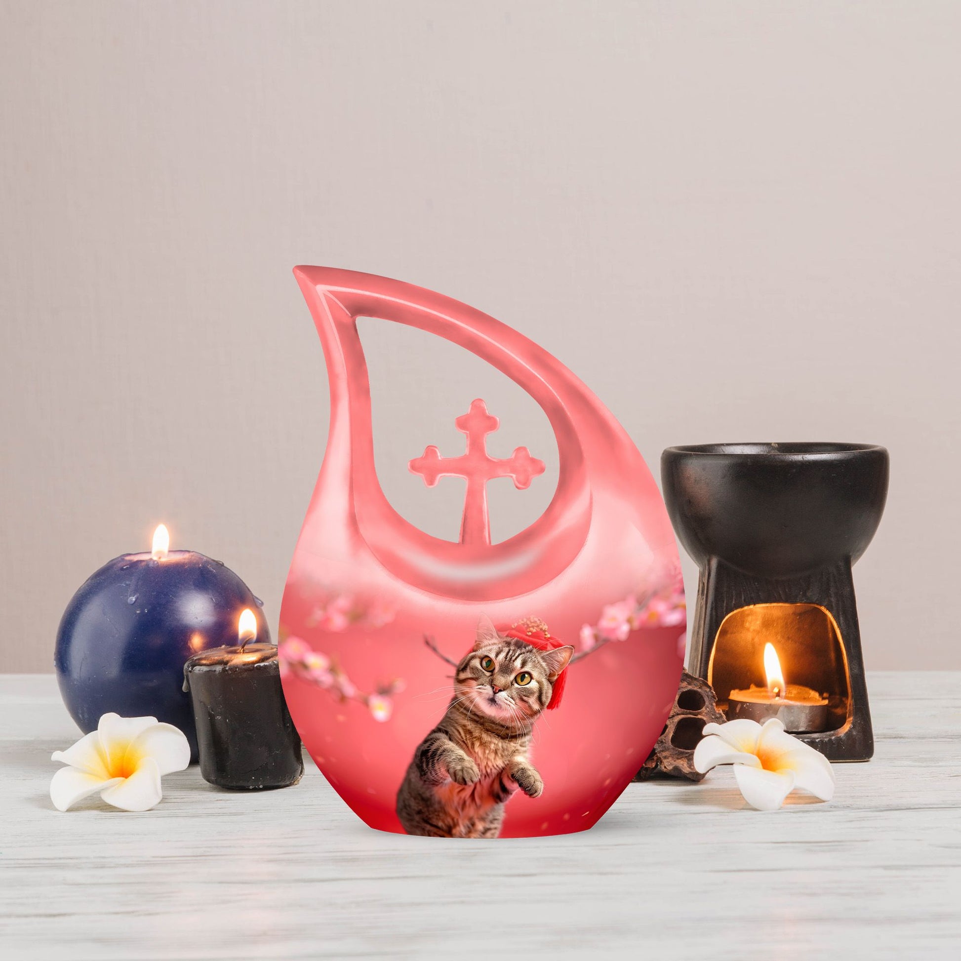 10-inch Cat-themed Cross Drop memorial Cat Urn 