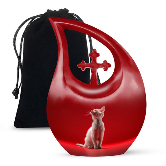 10-inch Cross Drop Cat Memorial Urn 