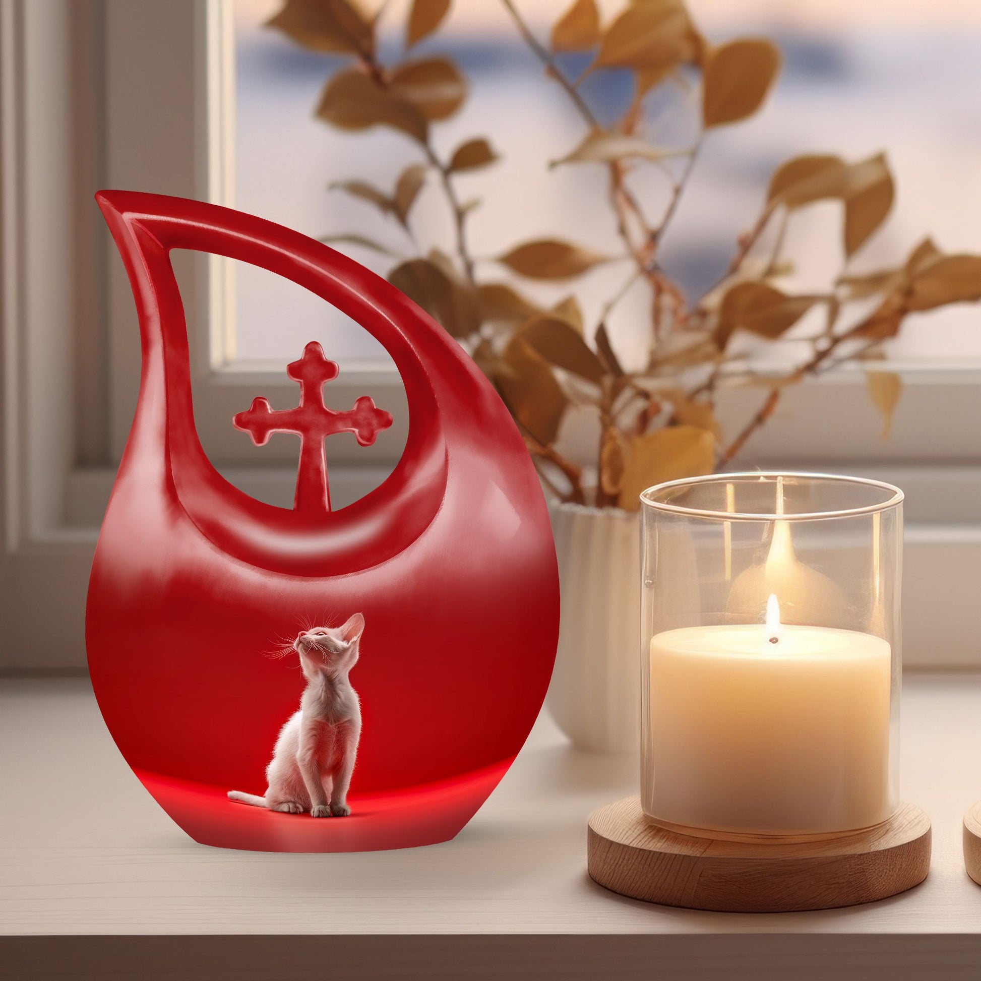 10-inch Cross Drop Cat Memorial Urn 