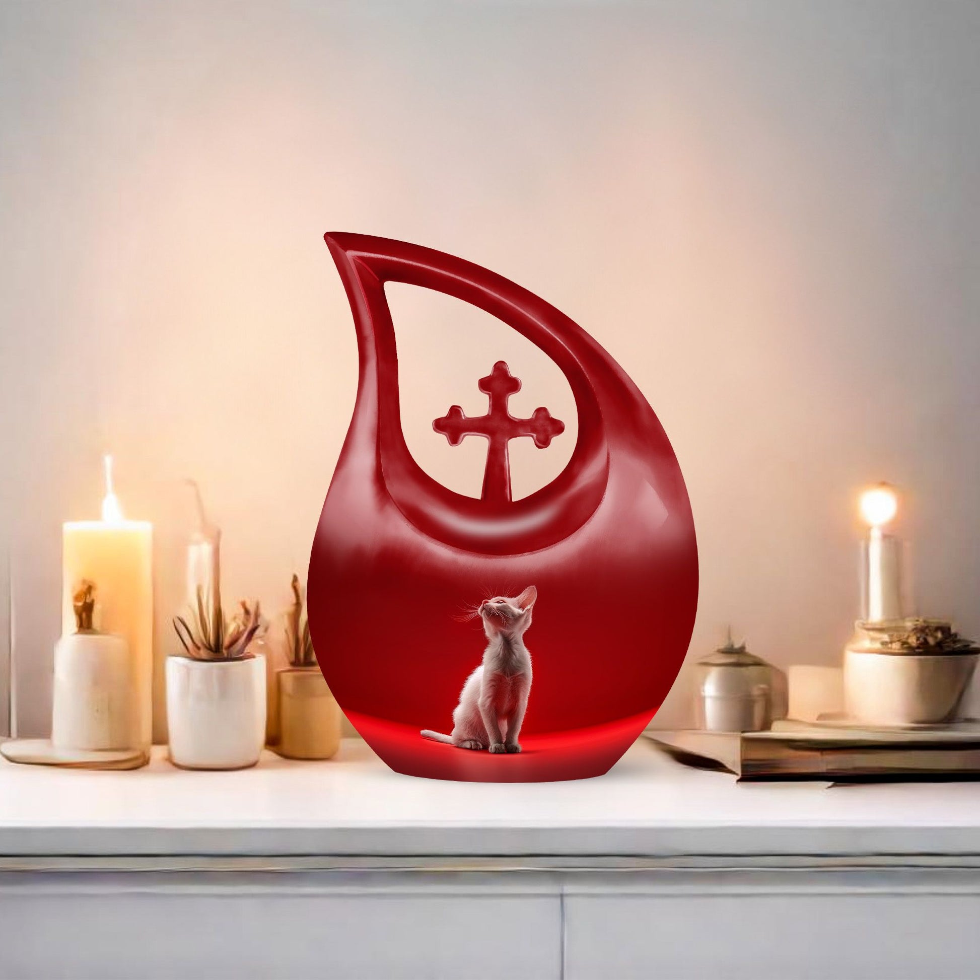 10-inch Cross Drop Cat Memorial Urn 