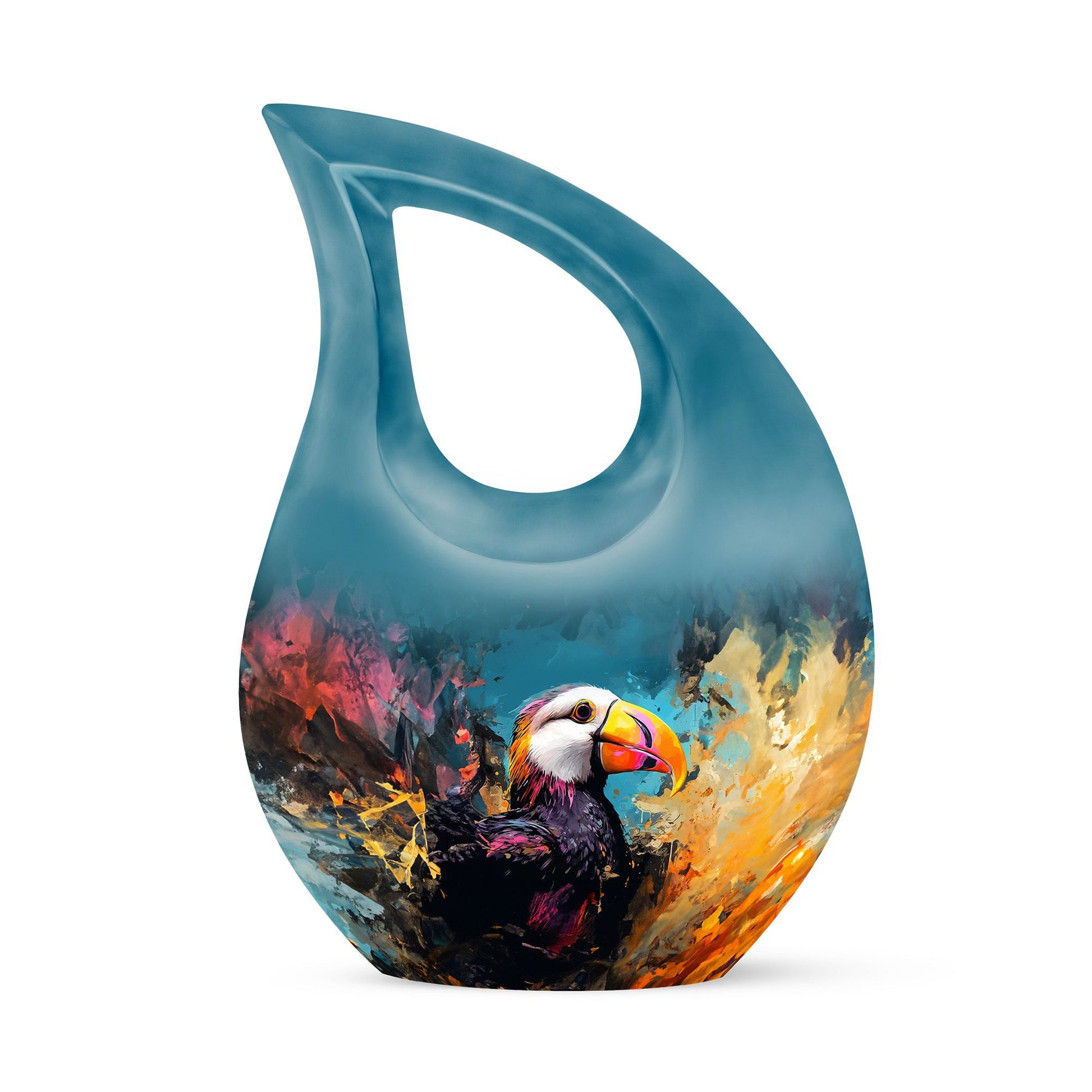 Cross Drop design Puffin Bird themed small cremation urn, 