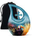 Cross Drop design Puffin Bird themed small cremation urn, 