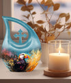 Cross Drop design Puffin Bird themed small cremation urn, 