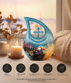 Cross Drop design Puffin Bird themed small cremation urn, 