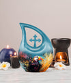 Cross Drop design Puffin Bird themed small cremation urn, 