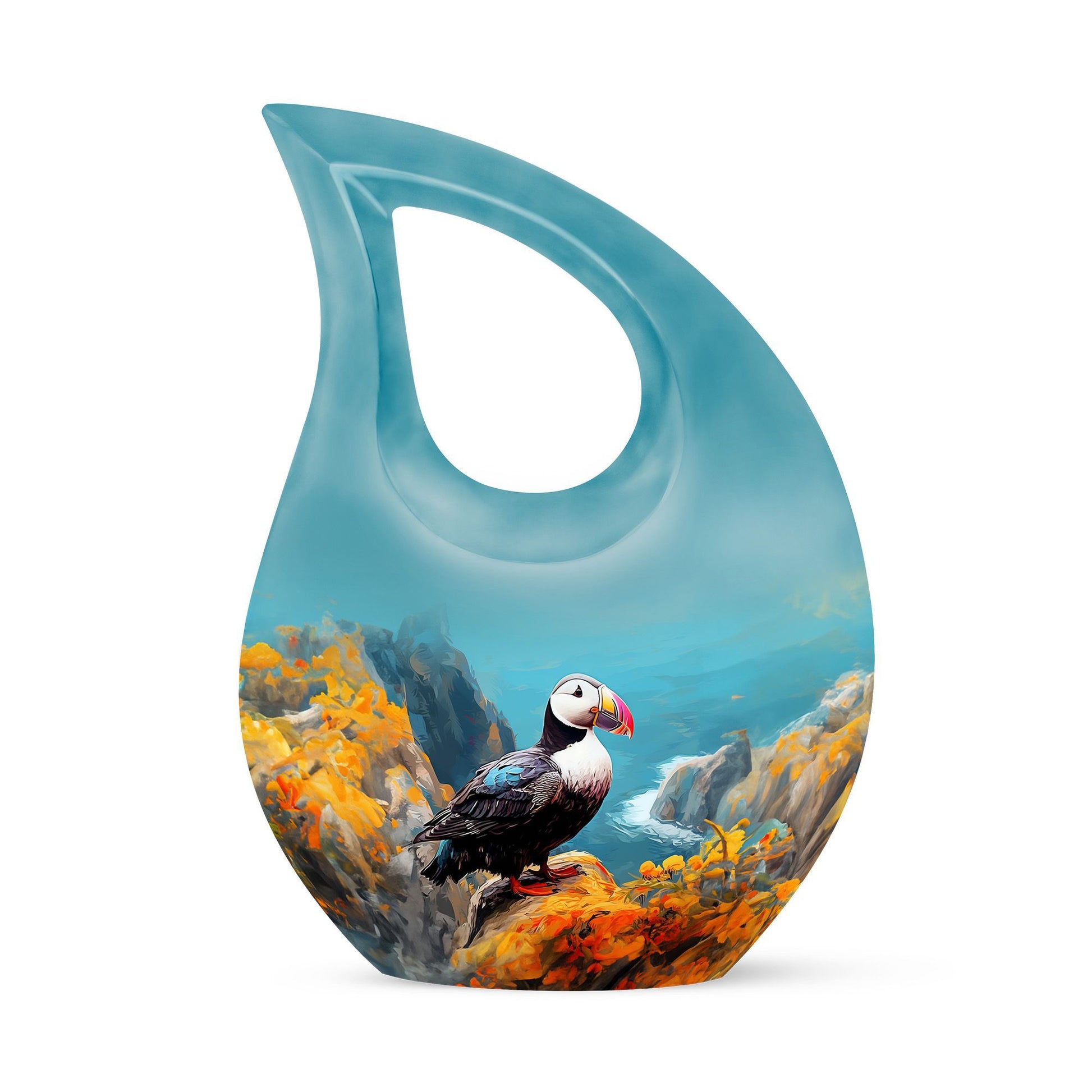 Puffin Bird themed Cross Drop Urn