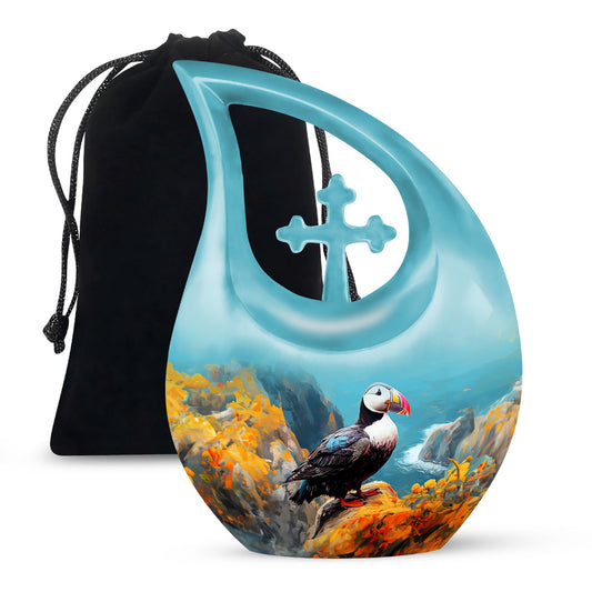 Puffin Bird themed Cross Drop Urn