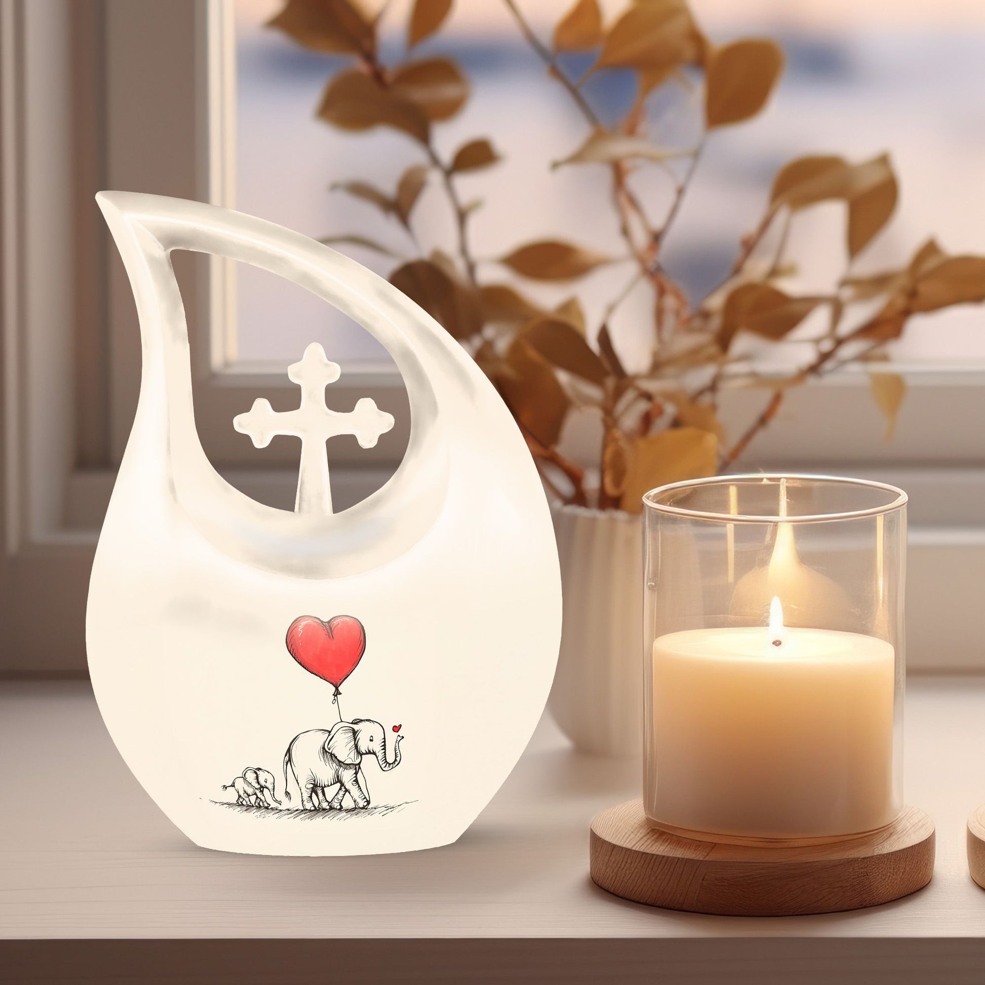 10-inch Elephant Family Cross Drop Memorial Urn