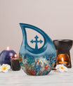 10-inch Stained Glass Cross Drop Urn, 