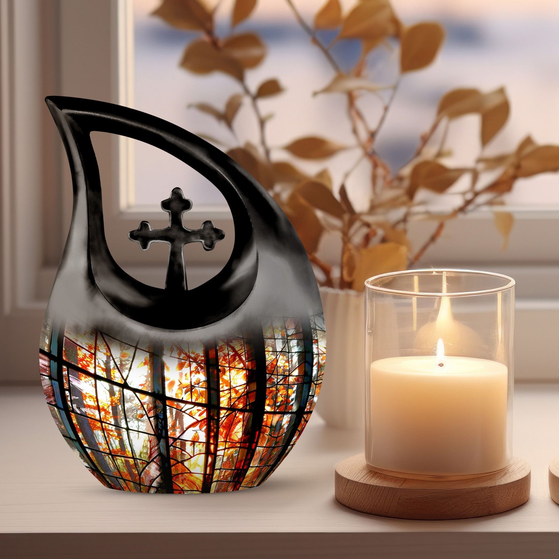 10-inch stained glass urn