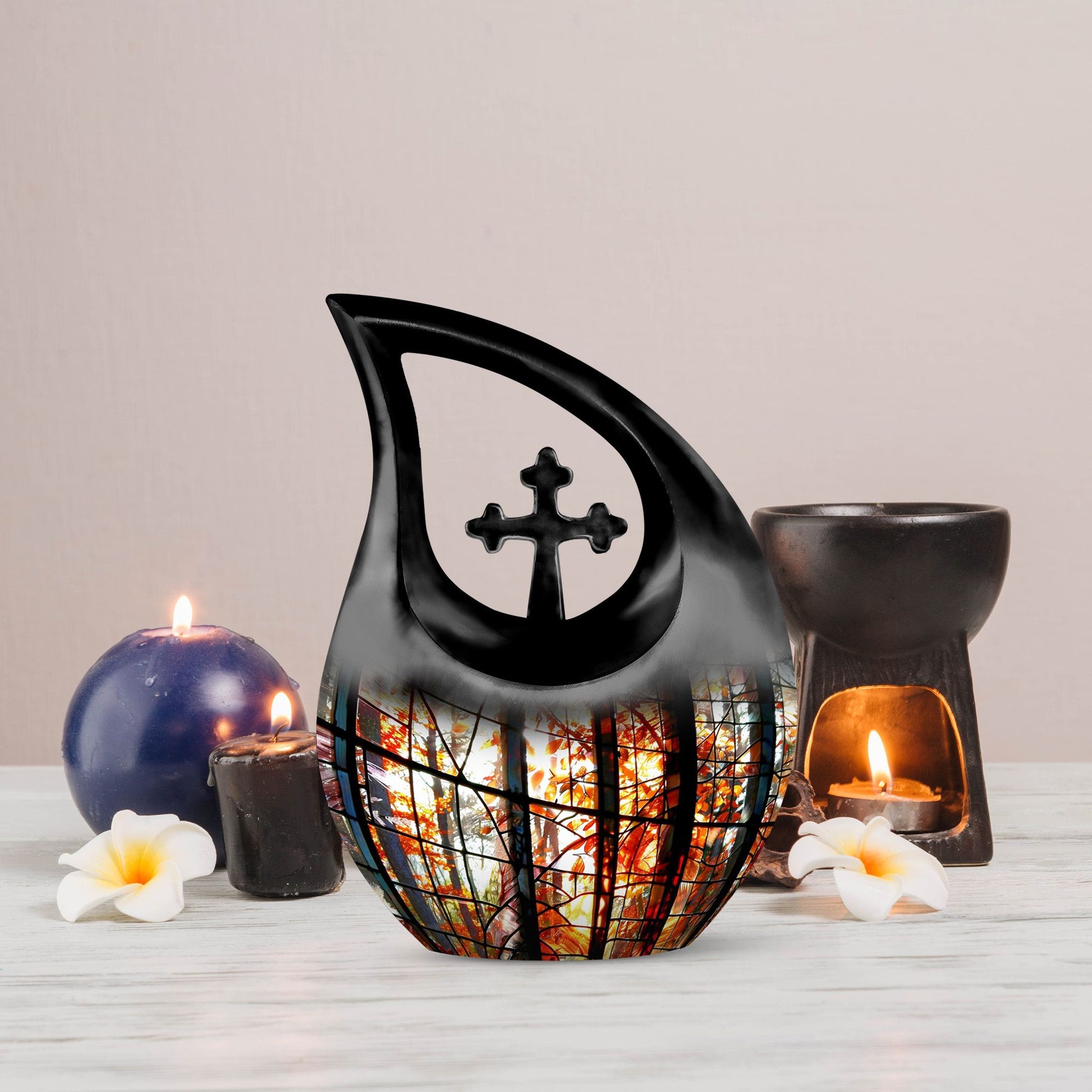 10-inch stained glass urn