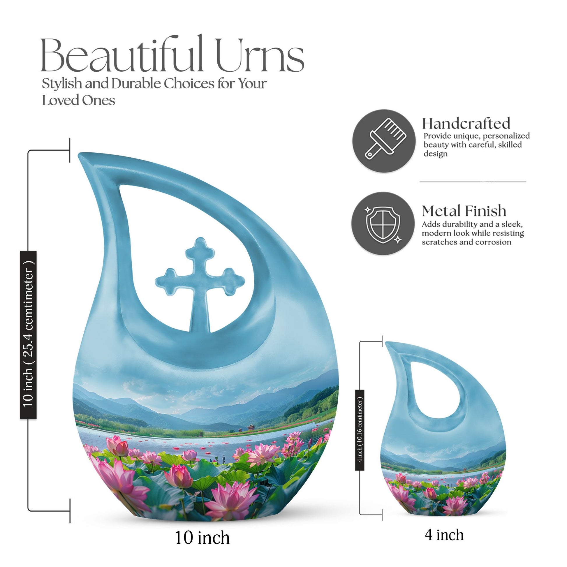 10-inch Lotus Urn in Cross Drop Design, 