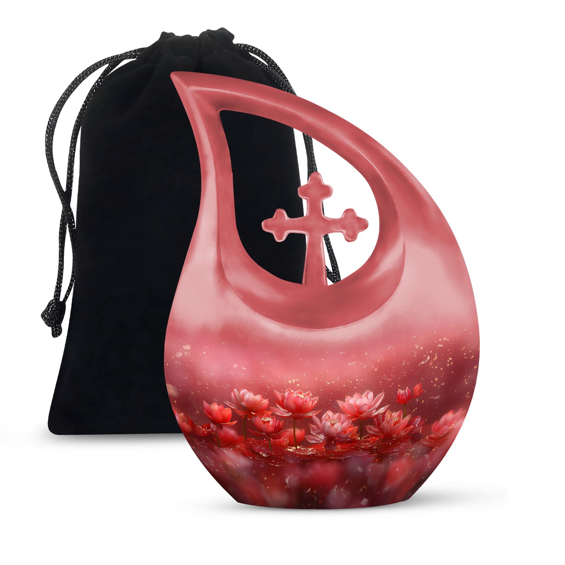 10-inch Lotus-themed Cross Drop Mini Urn,