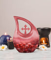 10-inch Lotus-themed Cross Drop Mini Urn,