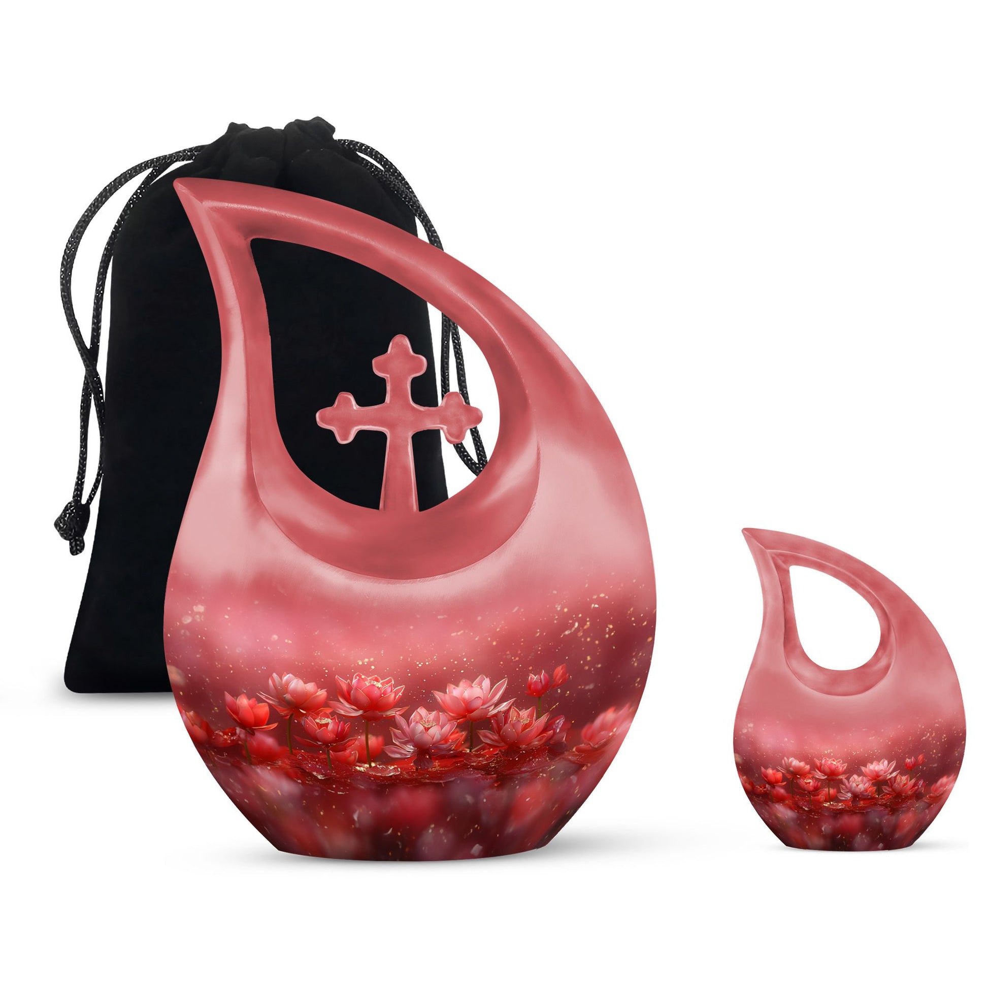 10-inch Lotus-themed Cross Drop Mini Urn,