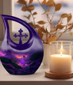 Lotus themed, 10-inch Large Cross Drop Designed Memorial Urn