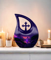 Lotus themed, 10-inch Large Cross Drop Designed Memorial Urn