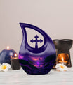 Lotus themed, 10-inch Large Cross Drop Designed Memorial Urn