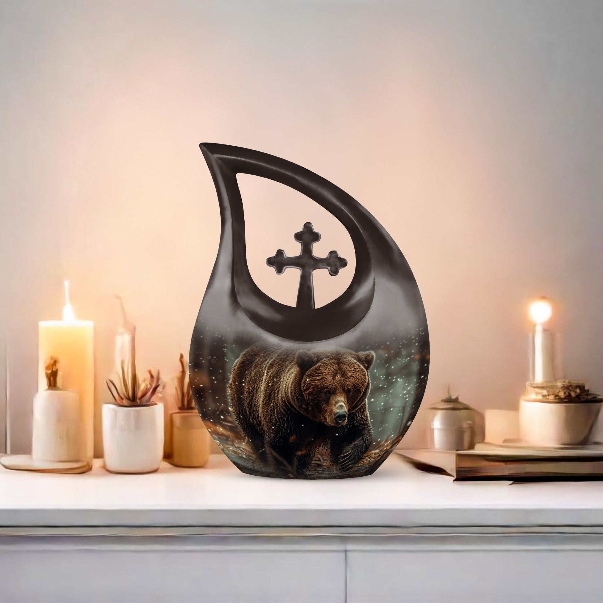 10-inch Bear theme Cross Drop design affordable bear urn