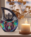 10 inch Bear Urn with Cross Drop Design, Garden Urn 