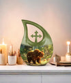 10-inch Bear themed Cross Drop Urn, 