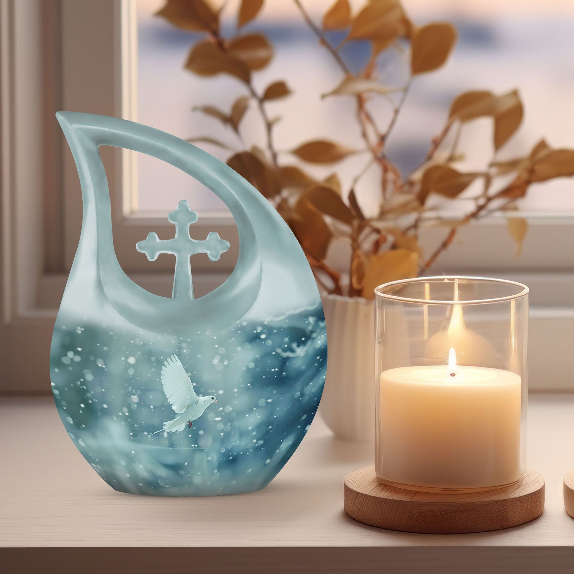 10-inch Dove Themed Cross Drop Design Cremation Urn