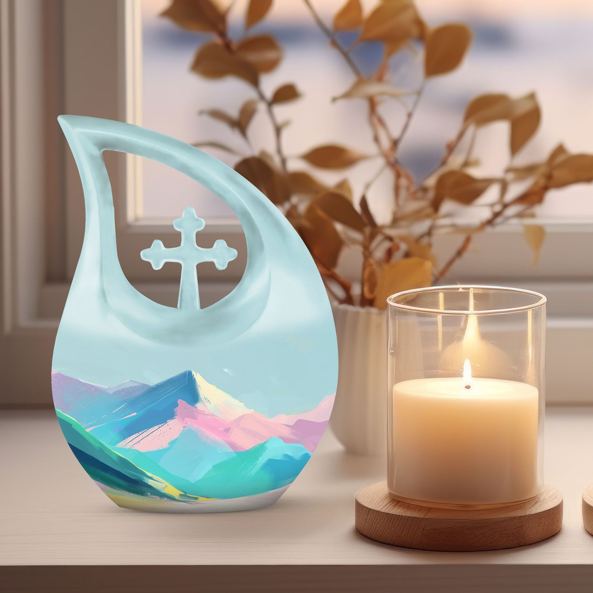 Pink Cross Drop Mountains Urn,