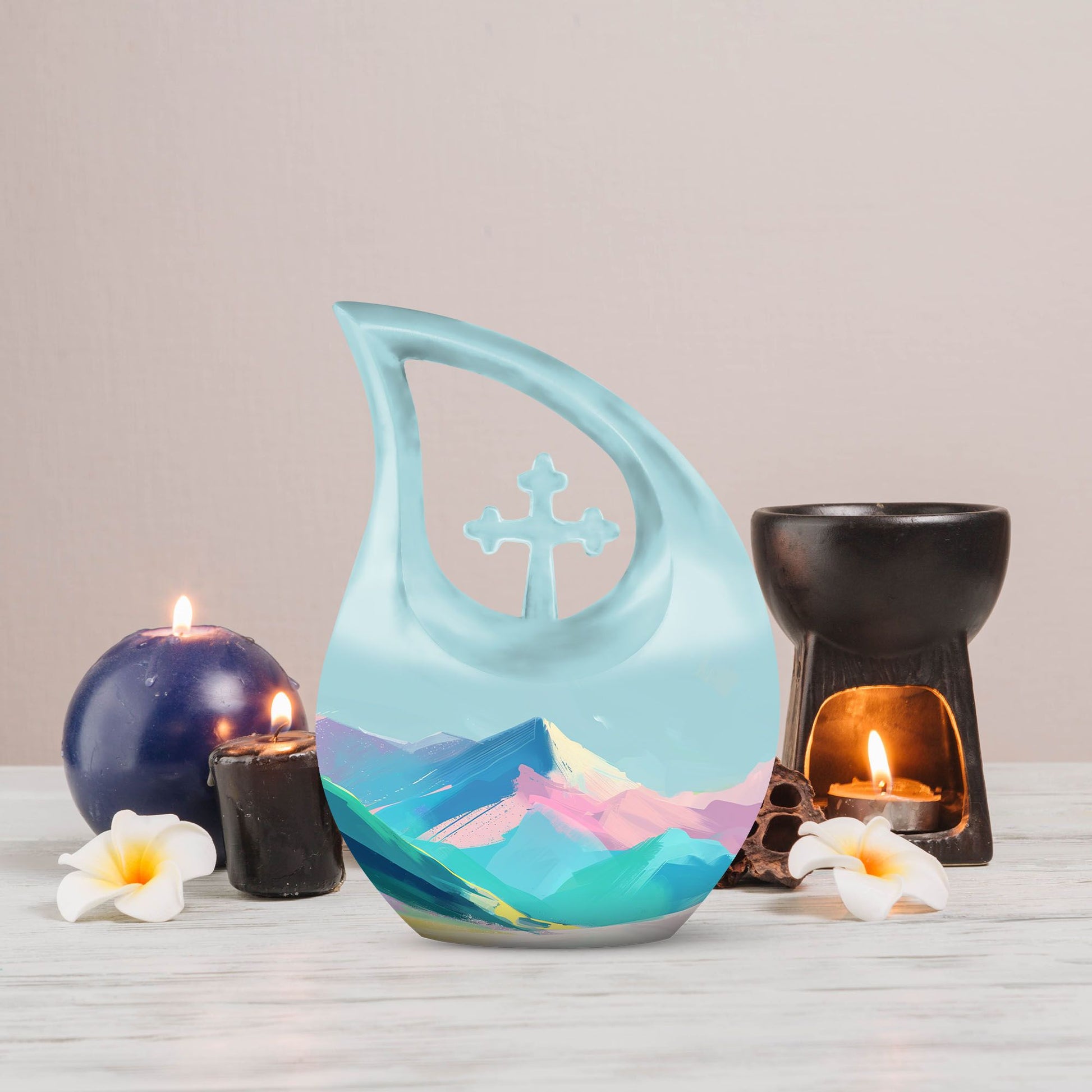 Pink Cross Drop Mountains Urn,