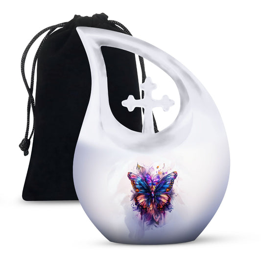 10-inch Large Butterfly Urn, Aluminum Cross Drop Design,