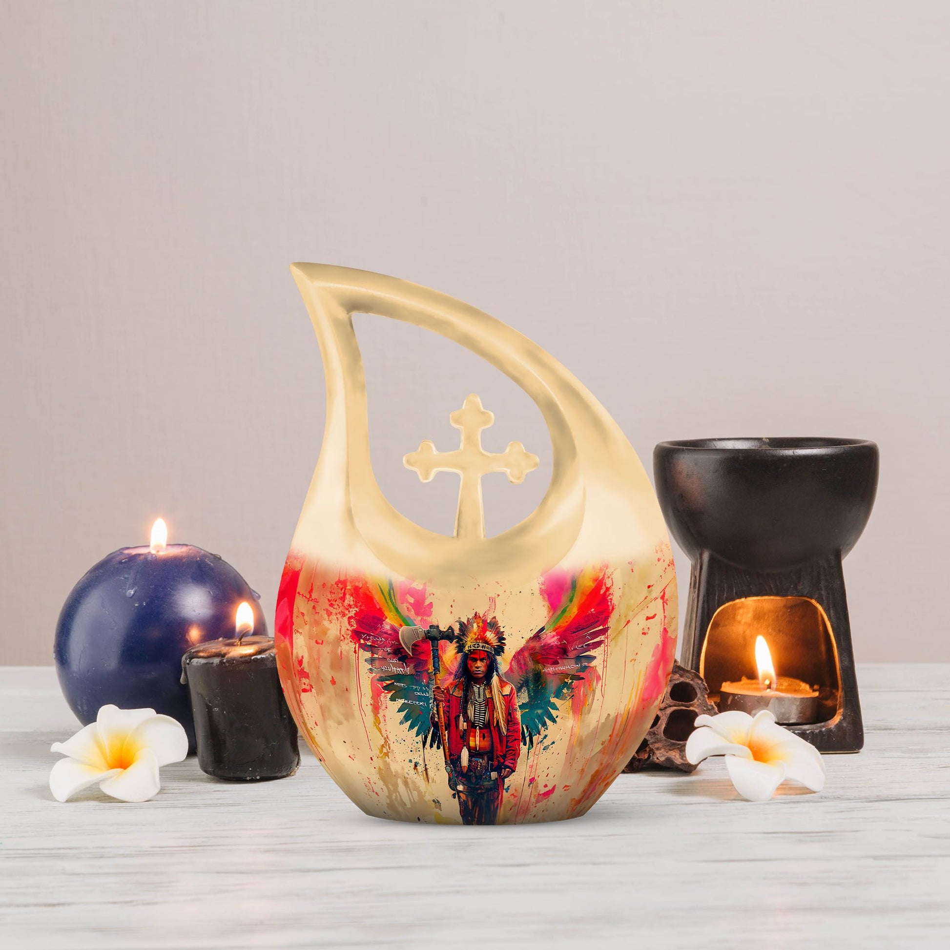 Tribe Man Urn, Cross Drop design Cremation Box