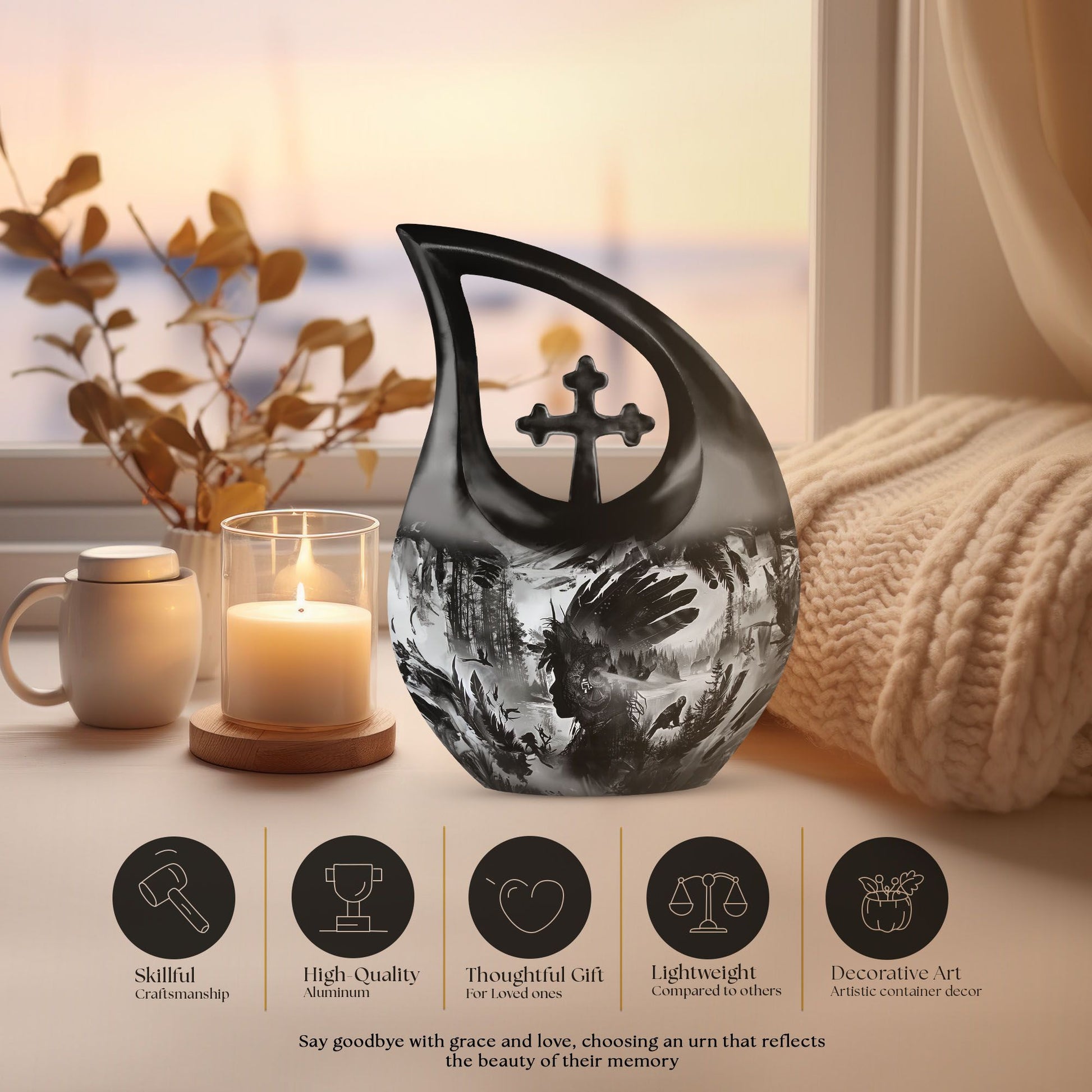 Tribe Man cross drop cremation urn