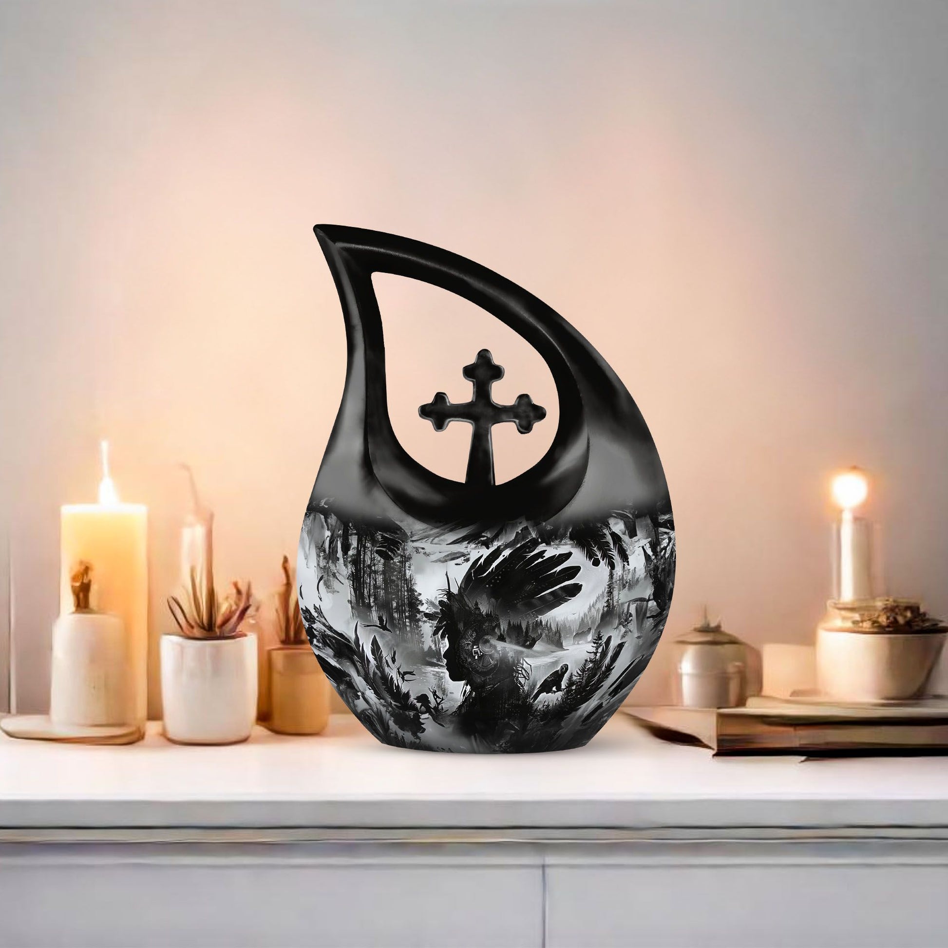 Tribe Man cross drop cremation urn