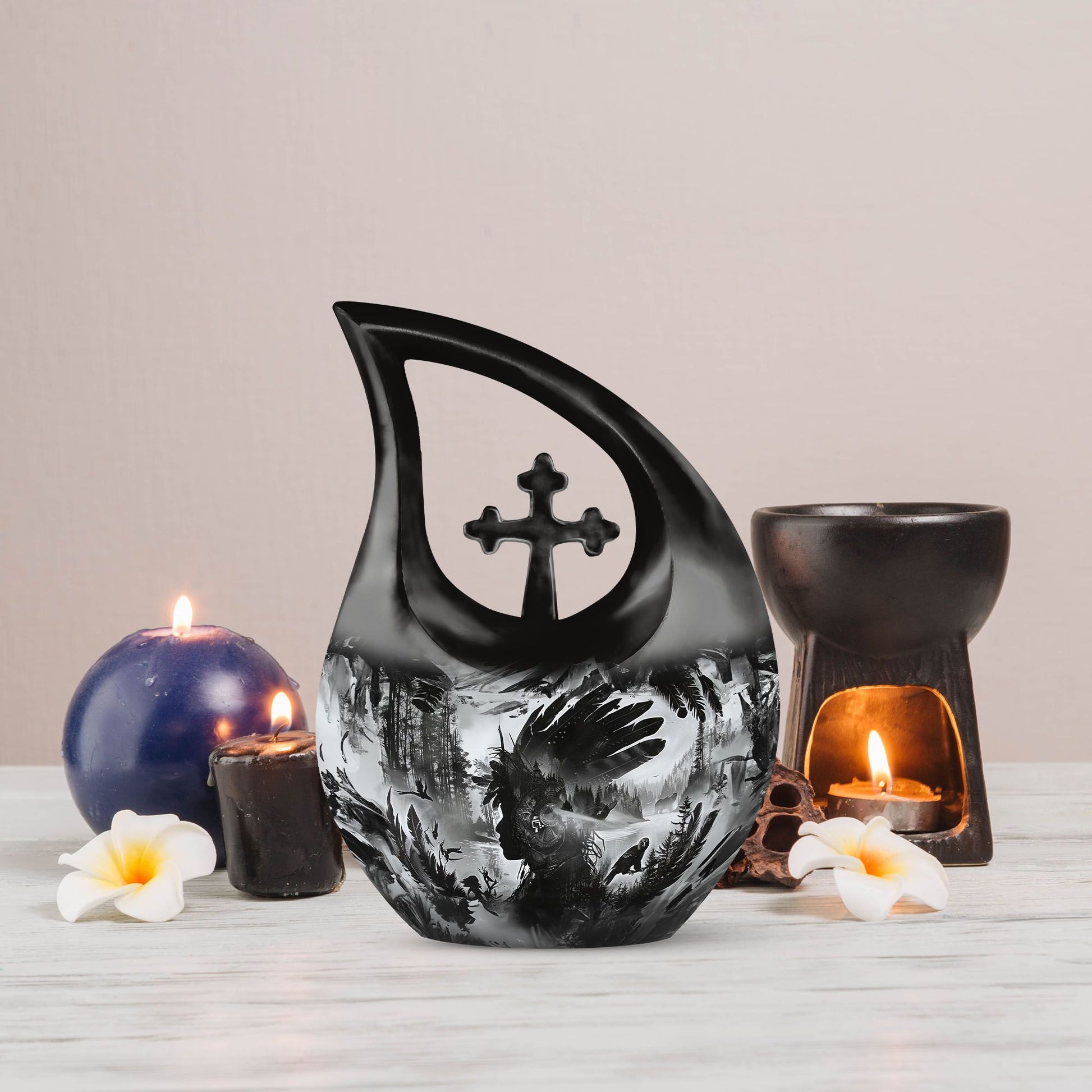 Tribe Man cross drop cremation urn