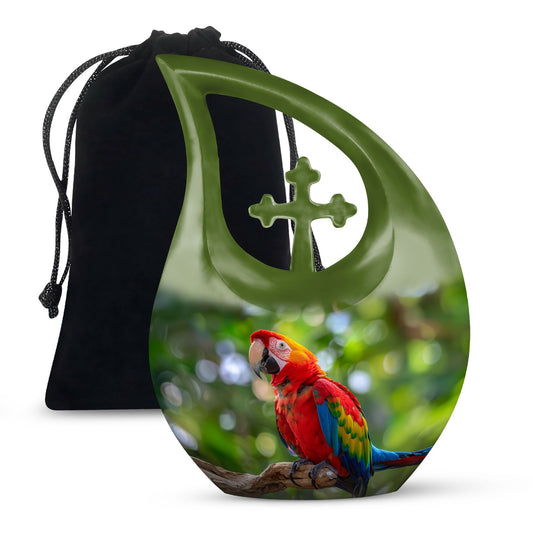 Macaw Parrot-themed urn, Large 10-inch Aluminium