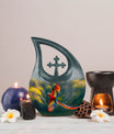 10-inch Macaw Parrot Urn with Cross Drop Design