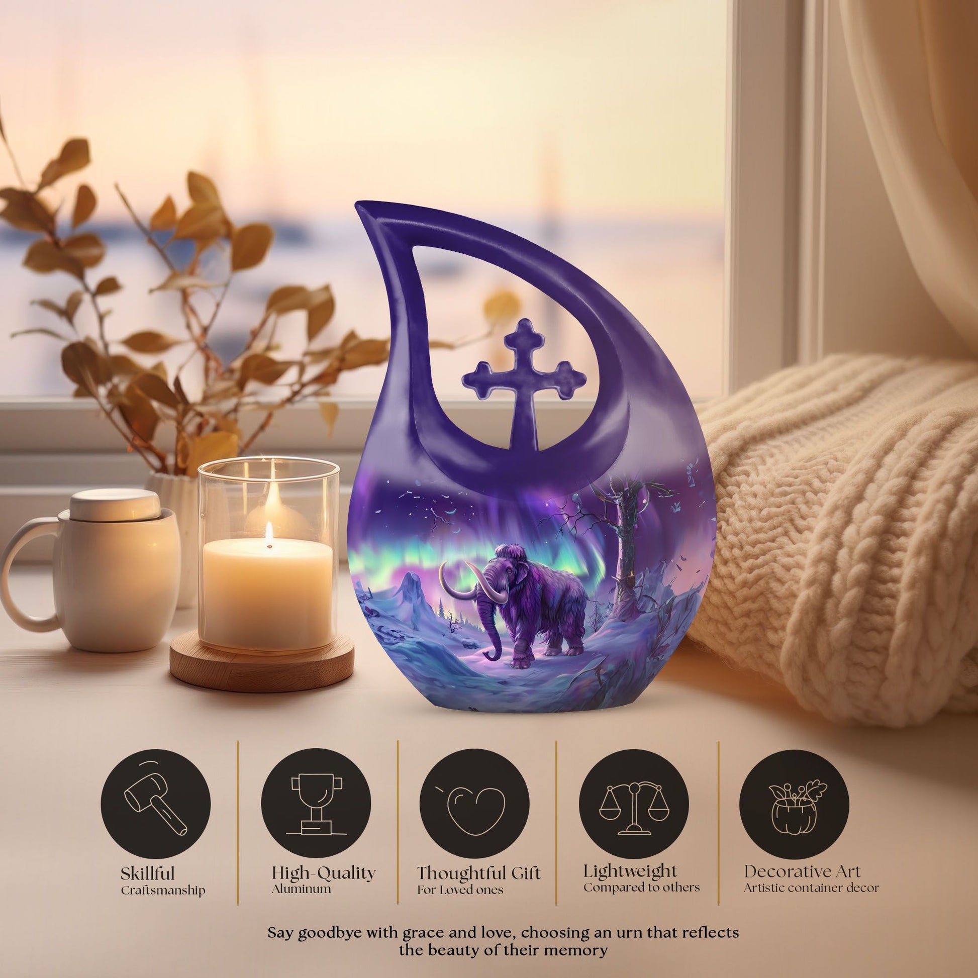 10-inch Mamoth urn, cross drop design, includes