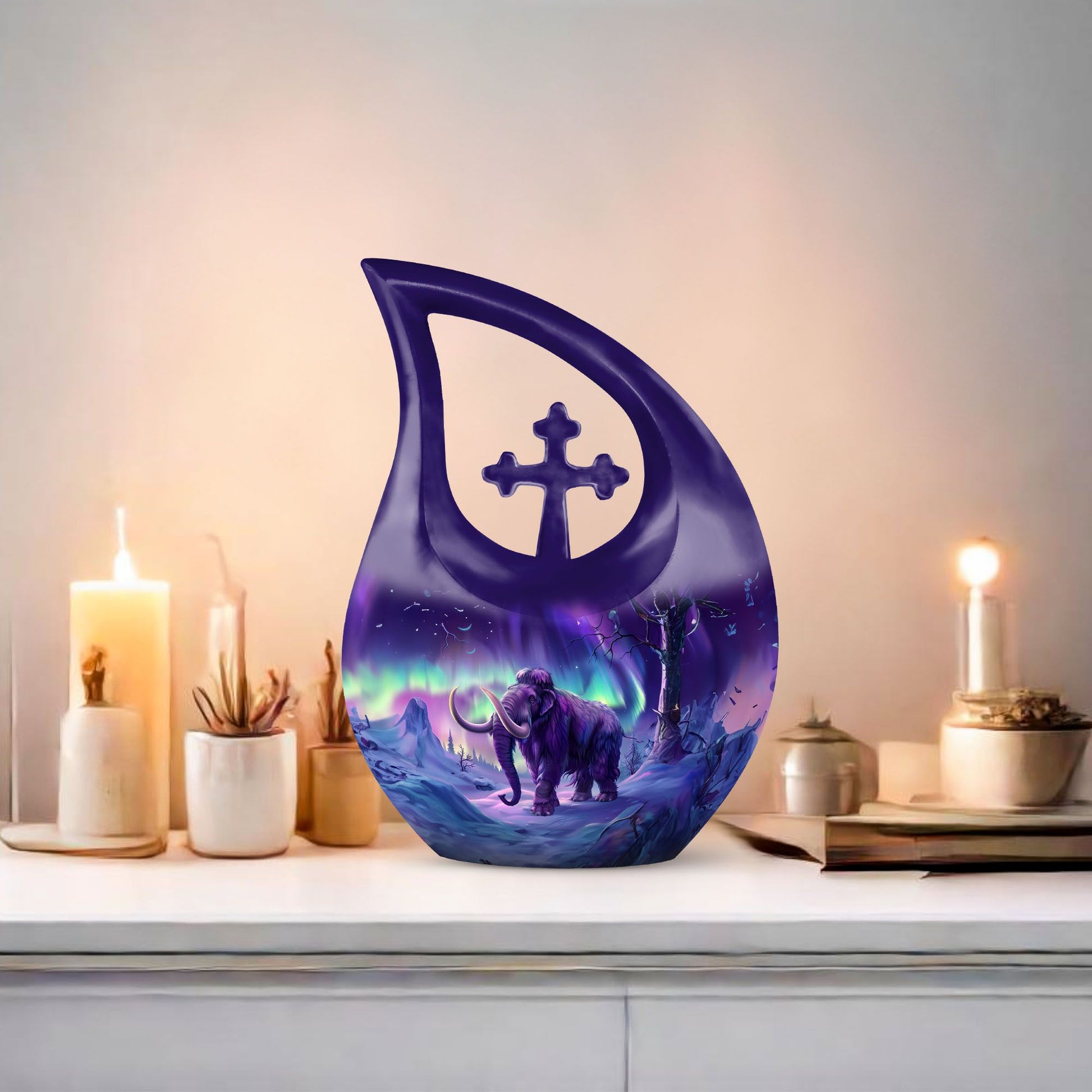 10-inch Mamoth urn, cross drop design, includes