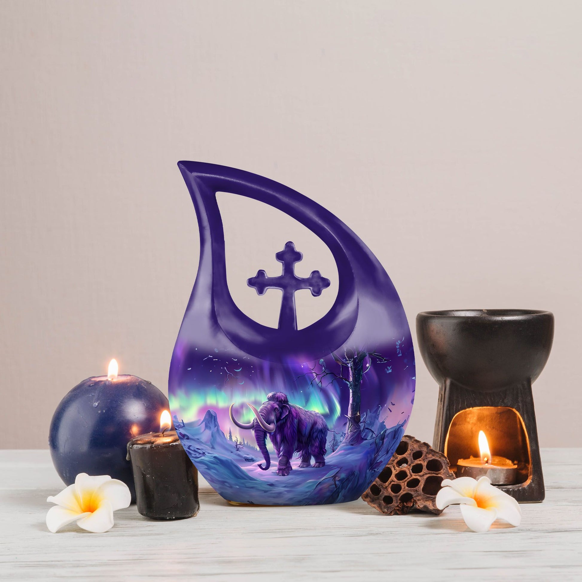 10-inch Mamoth urn, cross drop design, includes