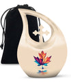 10-inch pink Mapple Leaf urn with Cross Drop design,
