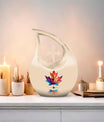 10-inch pink Mapple Leaf urn with Cross Drop design,