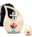 10-inch pink Mapple Leaf urn with Cross Drop design,