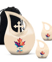 10-inch pink Mapple Leaf urn with Cross Drop design,