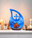 10-inch Mapple Leaf Urn with Cross Drop design 